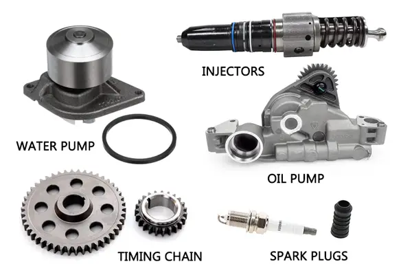 Oil pump,water pump,timing chain,spark plugs,injectors