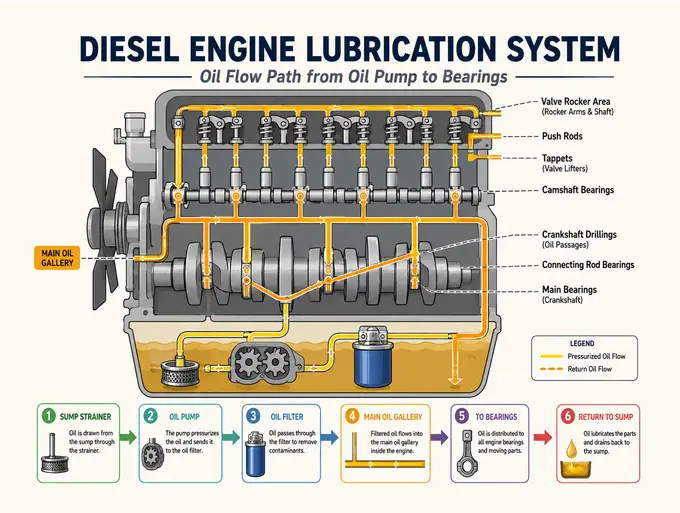 diesel engine showing the lubrication system